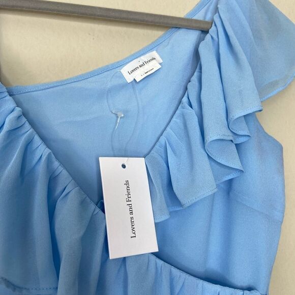 NWT Lovers + Friends Karen Maxi Blue Dress Sheer Asymmetrical Size S - Picture 8 of 9